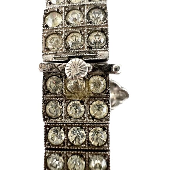 Antique Art Deco Sterling Silver Rhinestone Flexible Bracelet 7"L - Picture 9 of 10